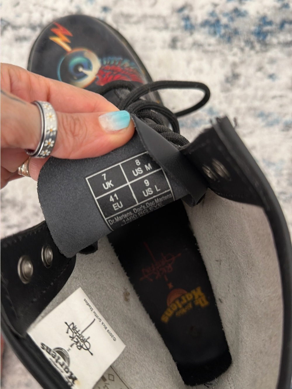 Rick Griffin collab Dr.Martens Black Leather Boot with Multicolor Flame Eyeball - Picture 3 of 4